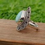 Larimar  Boho Statement Ring - Larimar  Silver Ring - Hand Crafted Bohemian Ring-Bohemian Ring -big Size Ring - Rings -Gift for