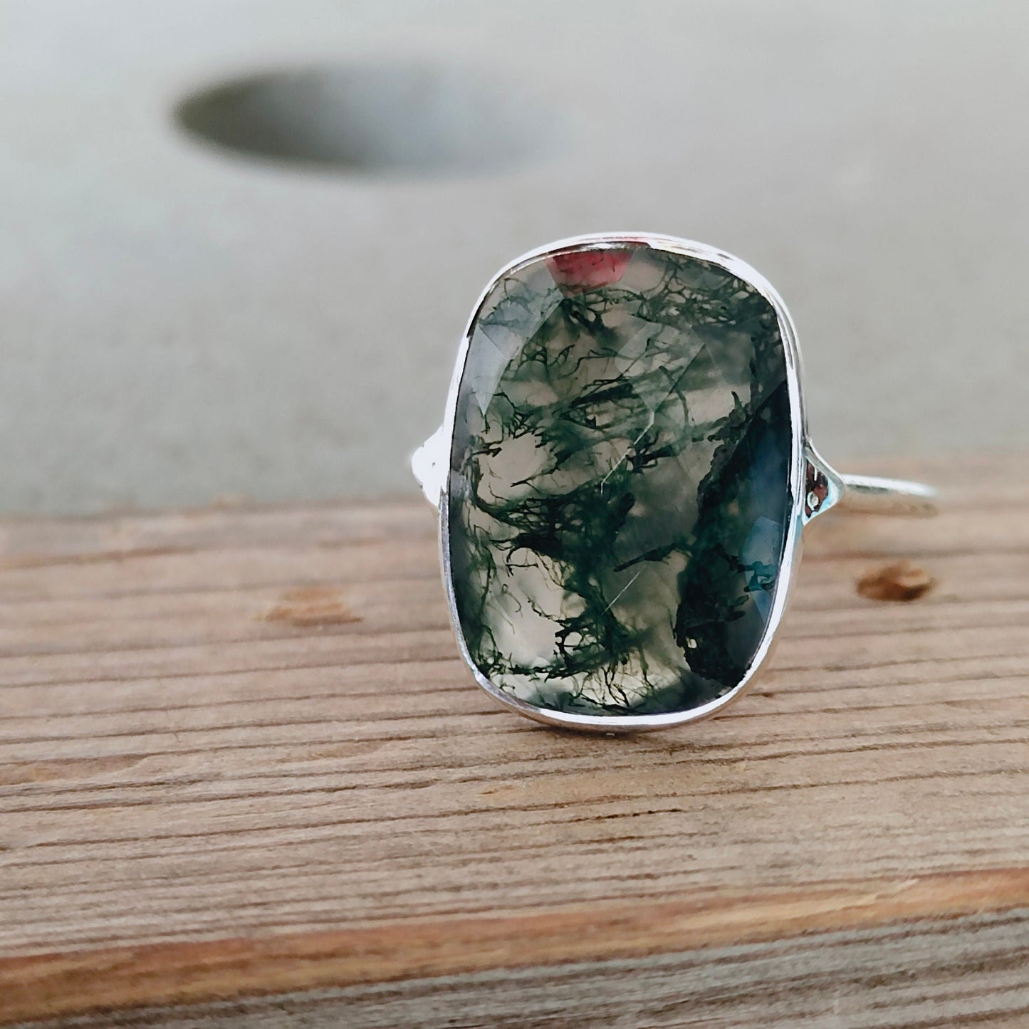 Boho ring - Bazel ring - moss agate silver ring - 925 Silver ring - Boho silver ring - moss agate ring - Christmas Gift - free shipping