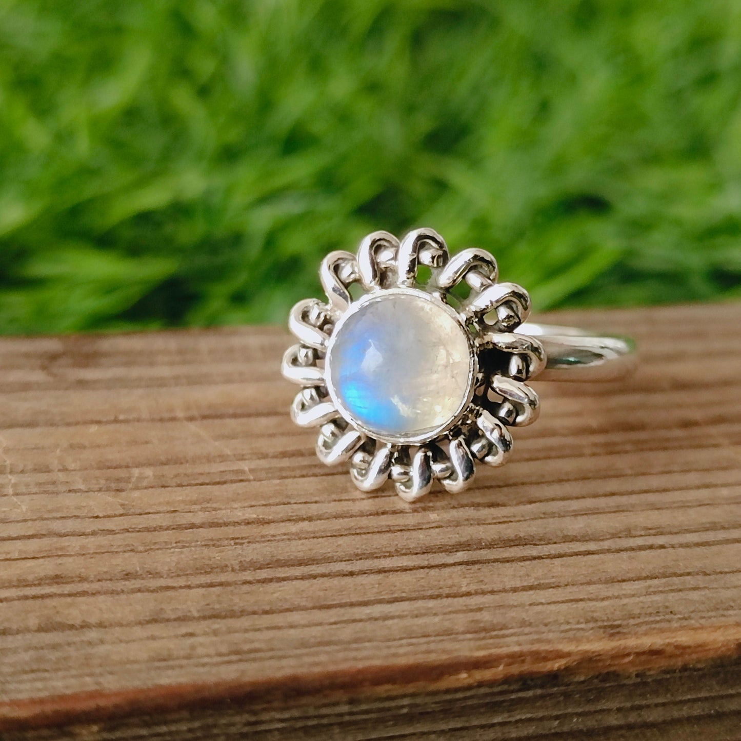 Moonstone Boho Ring - Rainbow Moonstone Sterling Silver Ring- Hand Crafted Bohemian Ring-Bohemian Ring-Marquise stone ring - Rings -Gift for
