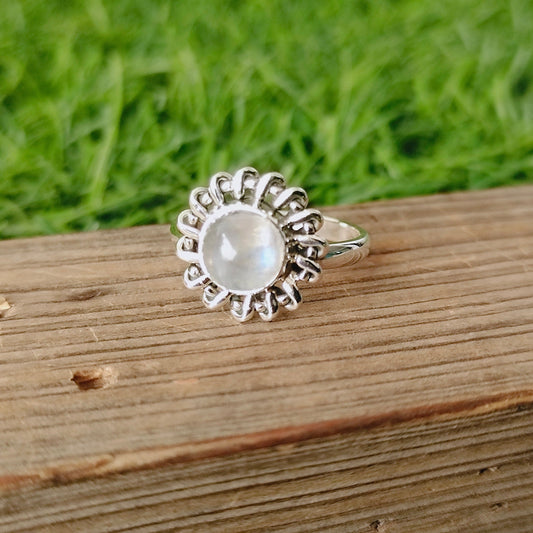 Moonstone Boho Ring - Rainbow Moonstone Sterling Silver Ring- Hand Crafted Bohemian Ring-Bohemian Ring-Marquise stone ring - Rings -Gift for