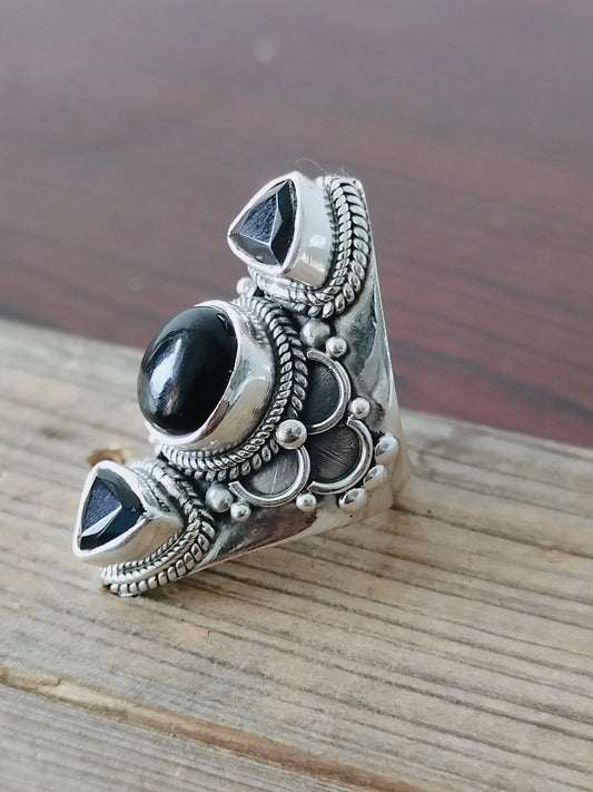 Natural Black onyx Silver ring , 925 Sterling Silver ring , Triple Stone Ring , 925 Sterling Silver Ring, Gemstone Ring,Silver Jewelry,Rings
