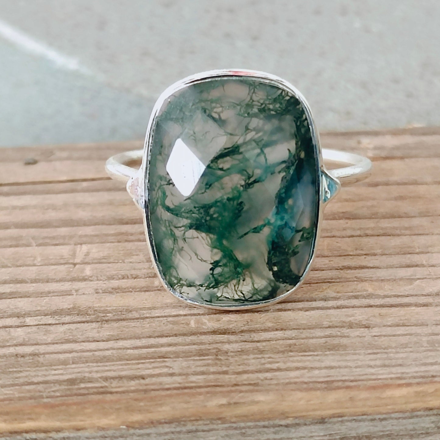 Boho ring - Bazel ring - moss agate silver ring - 925 Silver ring - Boho silver ring - moss agate ring - Christmas Gift - free shipping