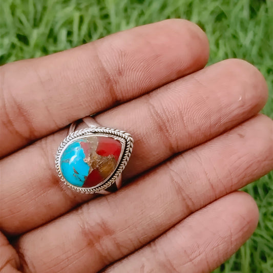 Composite Turquoise Gemstone Boho  Ring- 925 Sterling Silver Ring -composite Turquoise Bohemian Ring - Bohemian Ring -Rings - Gift for -Ring