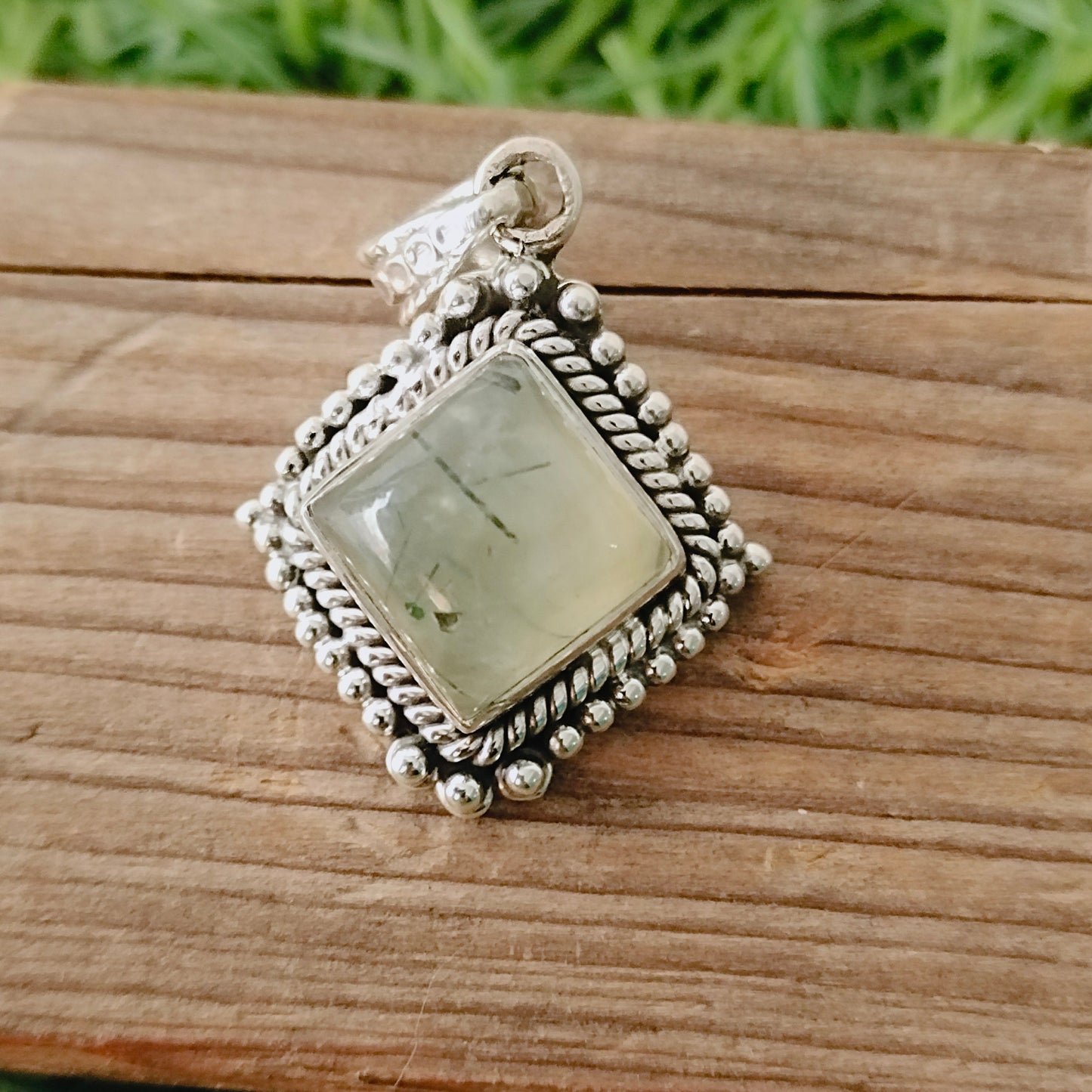 Prehnite Natural Gemstone Pendant in Solid 925-Sterling Silver |Gorgeous Handmade Prehnite Gemstone Round Pendant |Boho Pendant Gift for Her