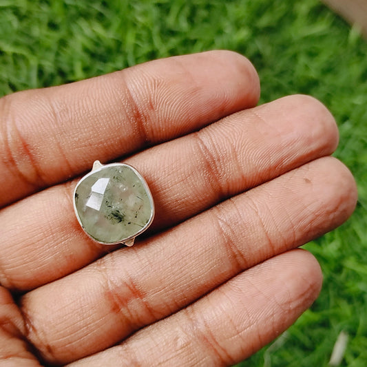 Boho Statement Ring - Prehnite Sterling Silver Ring - Hand Crafted Bohemian Ring-Bohemian Ring -  Prehnite stone- Rings