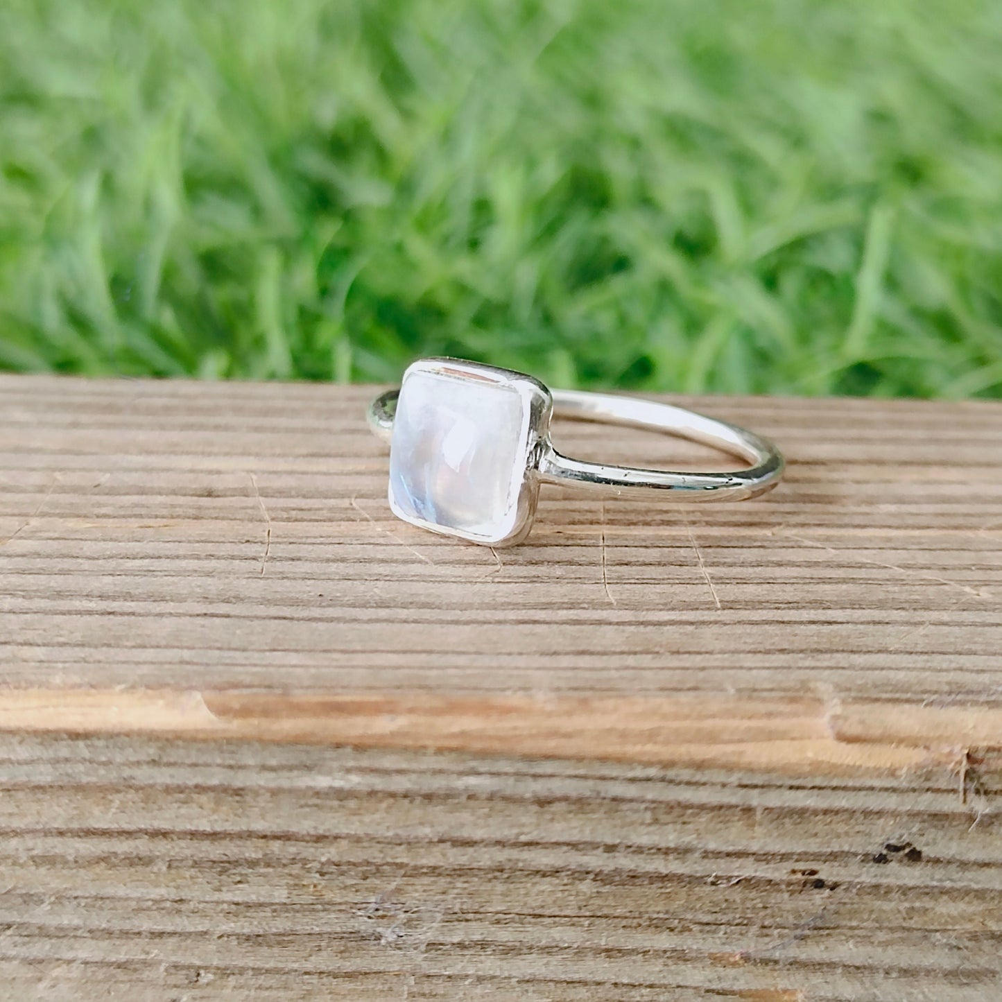 Moonstone  Boho Statement  Sterling Silver Ring - Fashion Ring - Beautiful Blue Flash Ring - Rainbow Ring - Bezel Silver Jewelry