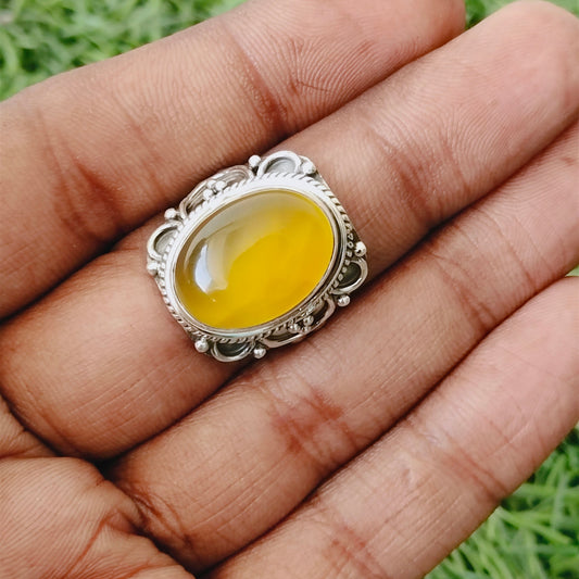 minimalist yellow calsy ring# summer jewelry# summer gift# trendy jewelry# beach jewelry# gift for her# silver 925 ring# etsy best ring