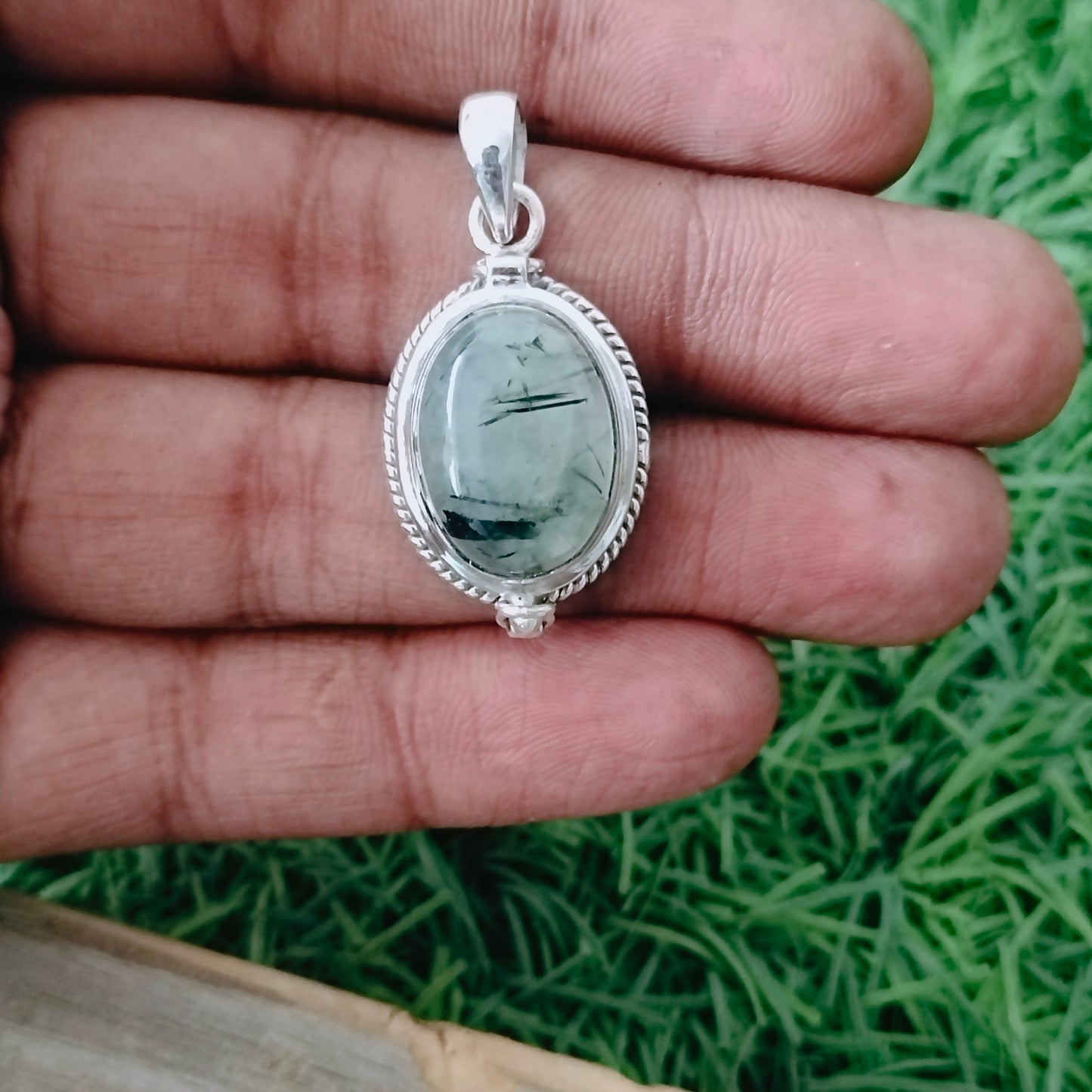 Secret message prehnite pendant , Sterling silver 925 pendant  , prehnite Silver pendant ,  love pendant, small box pendant , gift
