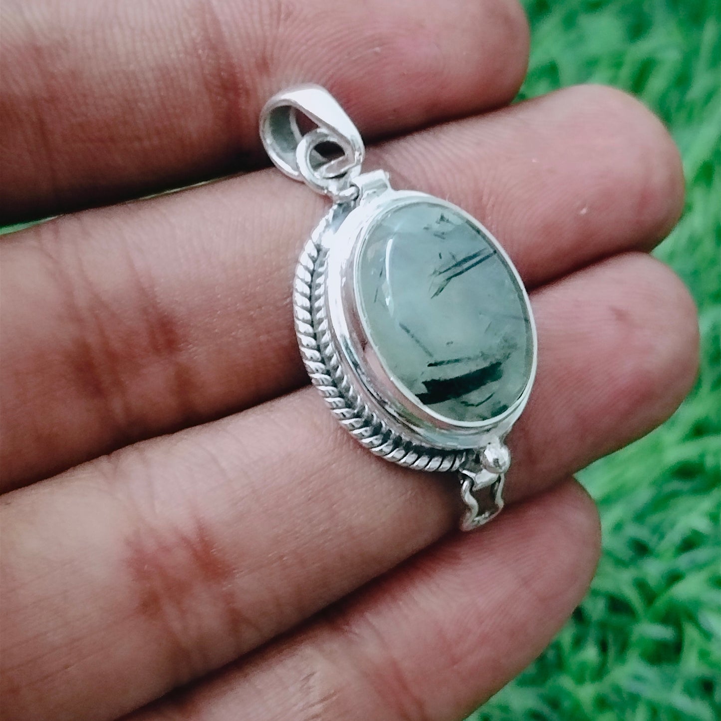 Secret message prehnite pendant , Sterling silver 925 pendant  , prehnite Silver pendant ,  love pendant, small box pendant , gift