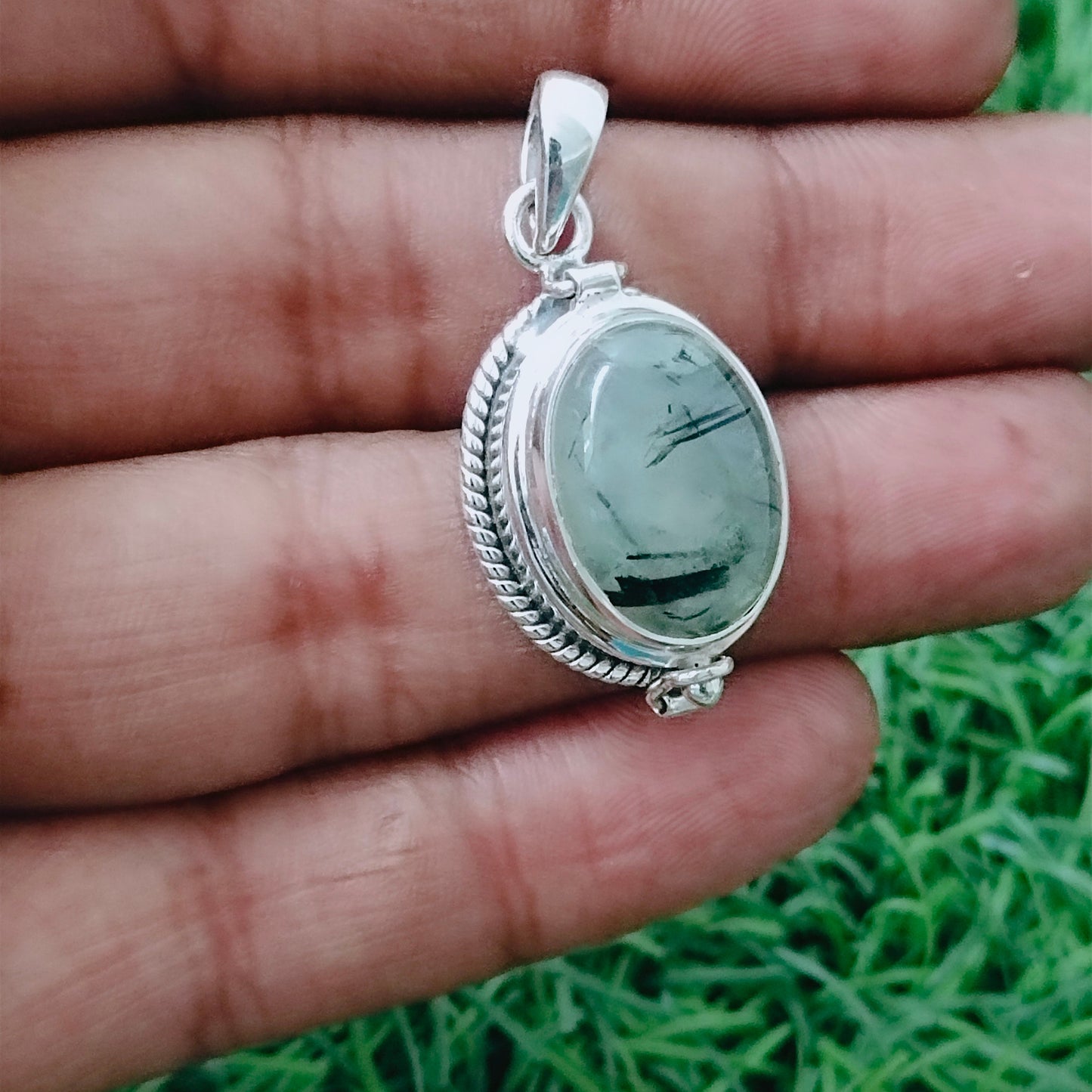 Secret message prehnite pendant , Sterling silver 925 pendant  , prehnite Silver pendant ,  love pendant, small box pendant , gift