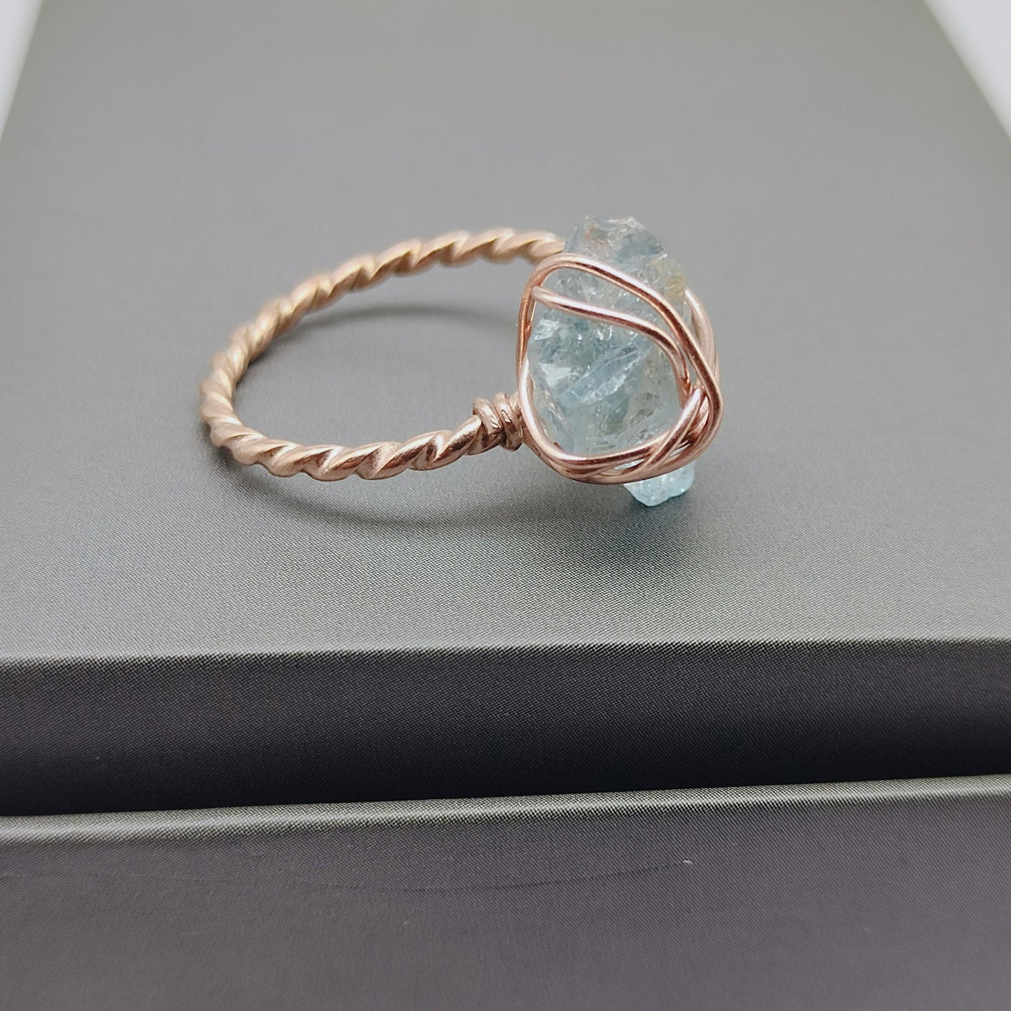 Aquamarine Stone Silver rose gold plated ring, Sterling Silver ring, statement ring, Handmade Silver Ring, aquamarine wired ring, Raw stone