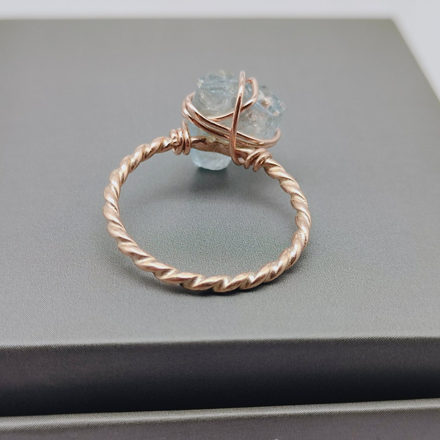 Aquamarine Stone Silver rose gold plated ring, Sterling Silver ring, statement ring, Handmade Silver Ring, aquamarine wired ring, Raw stone