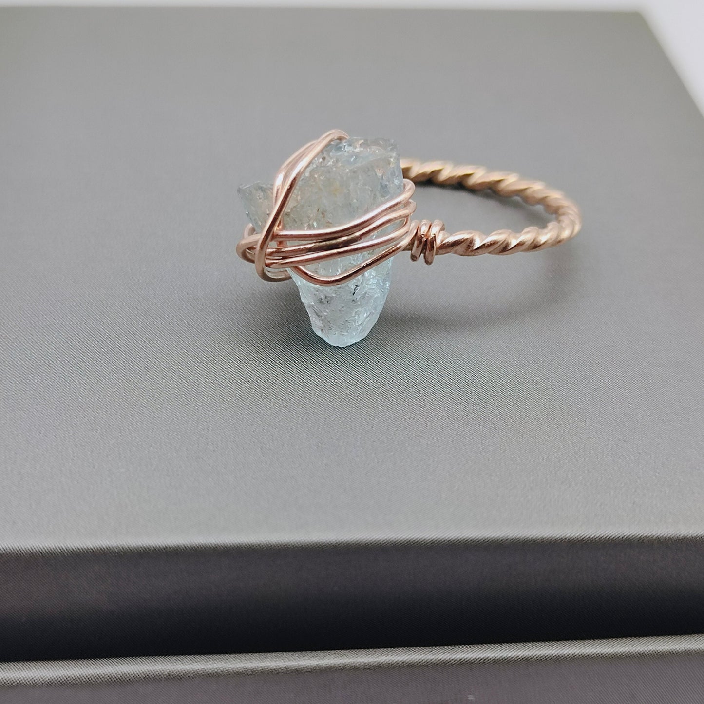 Aquamarine Stone Silver rose gold plated ring, Sterling Silver ring, statement ring, Handmade Silver Ring, aquamarine wired ring, Raw stone