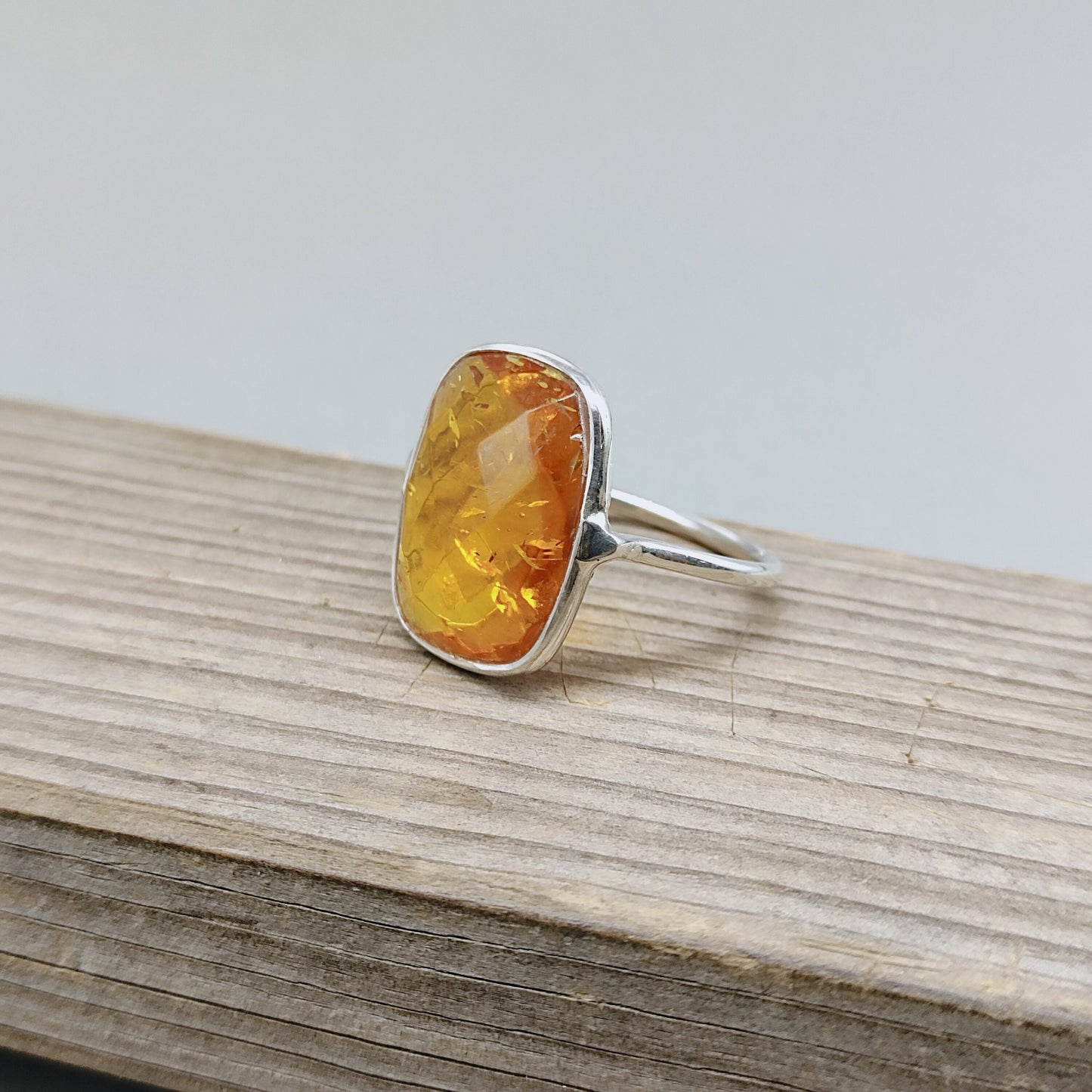 Amber Glass stone  Silver ring ,925 sterling silver ring ,fashion jewelry ,bezel silver ring ,boho style silver ring sparkle ring,minimalist