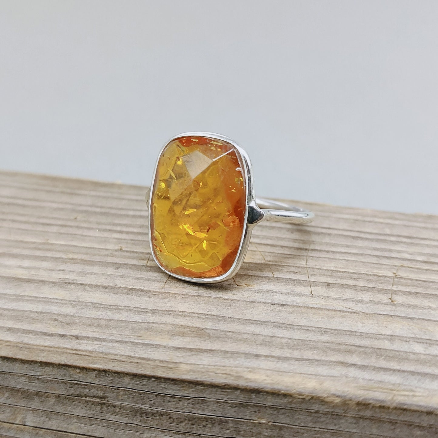 Amber Glass stone  Silver ring ,925 sterling silver ring ,fashion jewelry ,bezel silver ring ,boho style silver ring sparkle ring,minimalist