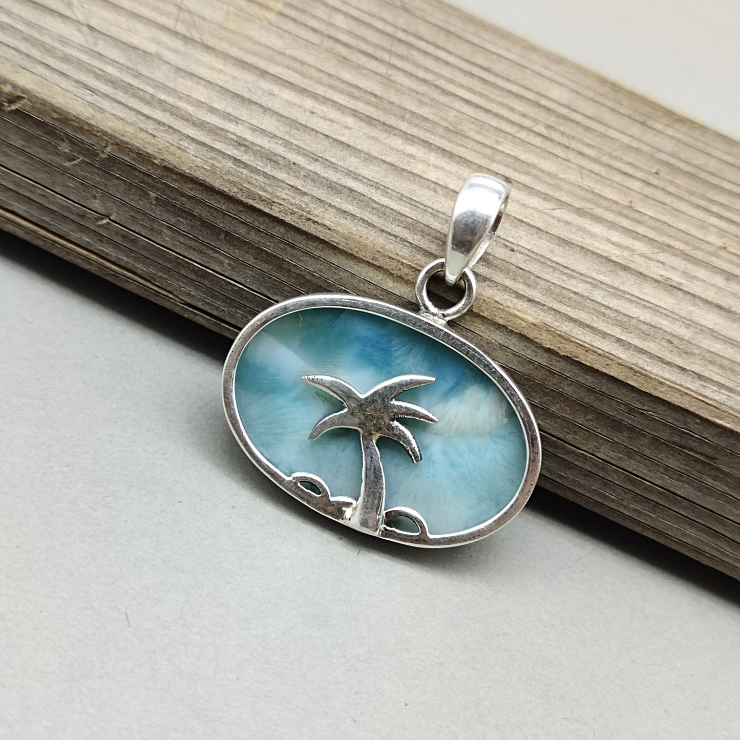 A different coconut tree design larimar gemstone both sided silver pendant, Larimar stone, both sided wearing silver pendant, Handmade