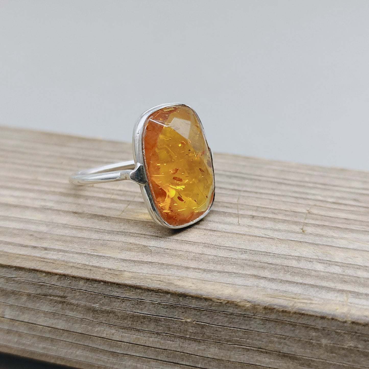 Amber Glass stone  Silver ring ,925 sterling silver ring ,fashion jewelry ,bezel silver ring ,boho style silver ring sparkle ring,minimalist