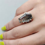 Glass Black Rutile coffin ring - Glass stone- Hand Crafted Coffin Shape Ring -Bohemian Black Rutile Ring- Rings -Gift for her