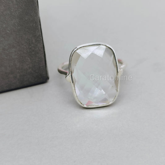 Clear Quartz sterling silver ring , bezel silver ring , 925 silver ring , clear quartz ring , christmas gift for her , jewelry , rings