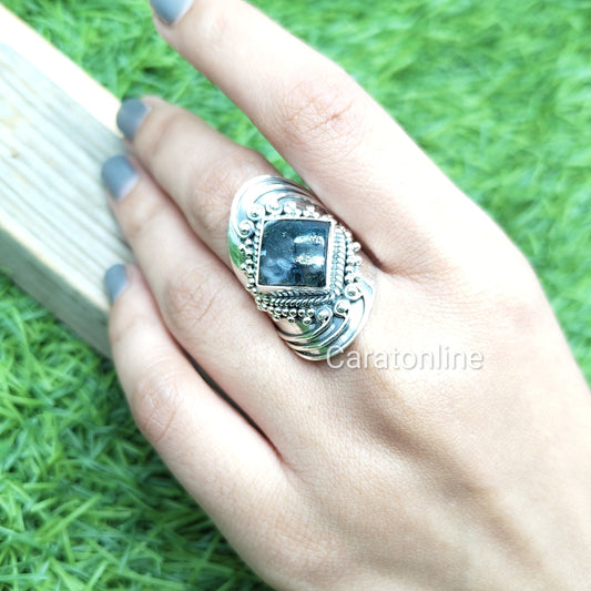 Bague en agate mousse - Bague en argent sterling 925 - Bague bohème fabriquée à la main - Bague en agate mousse - Bagues - Cadeaux pour elle - Bague de déclaration