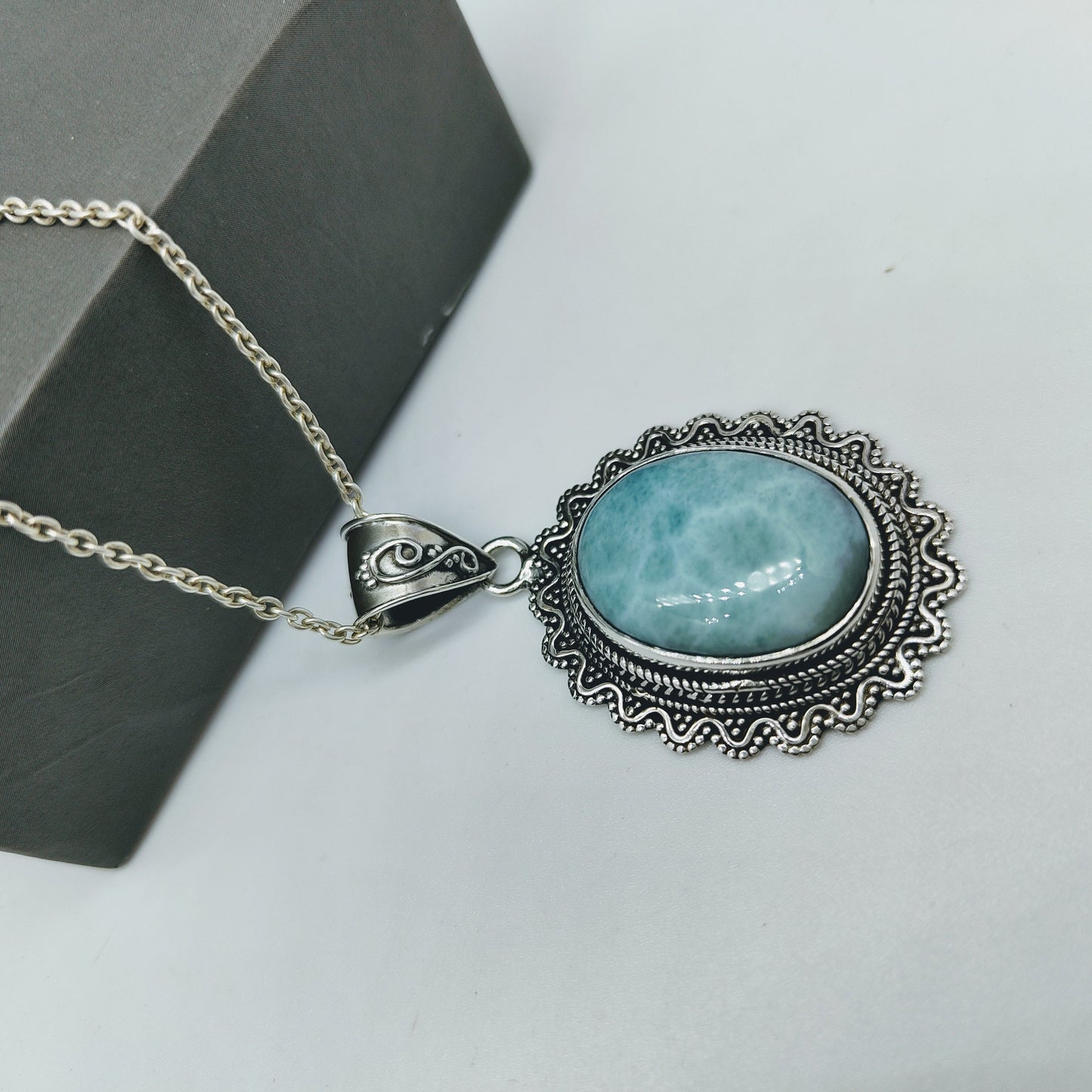 Handmade Larimar Pendant of Solid 925 Sterling Silver, Beautiful Larimar Pendant, Boho Pendant Gift for her