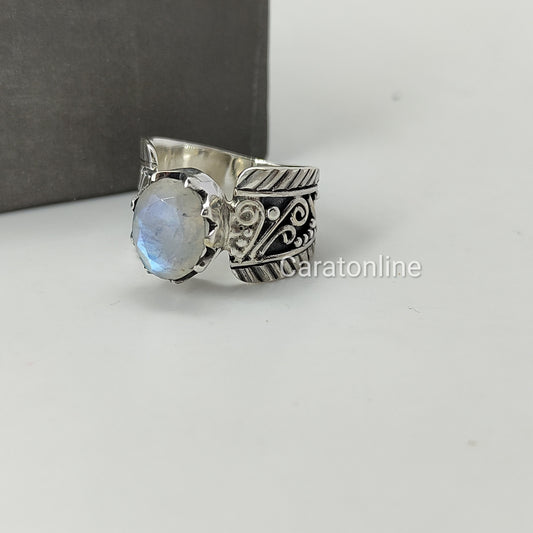Moonstone Boho Ring - Rainbow Moonstone Sterling Silver Ring statement ring -free shipping ring minimalist handmade jewelry gift bestseller
