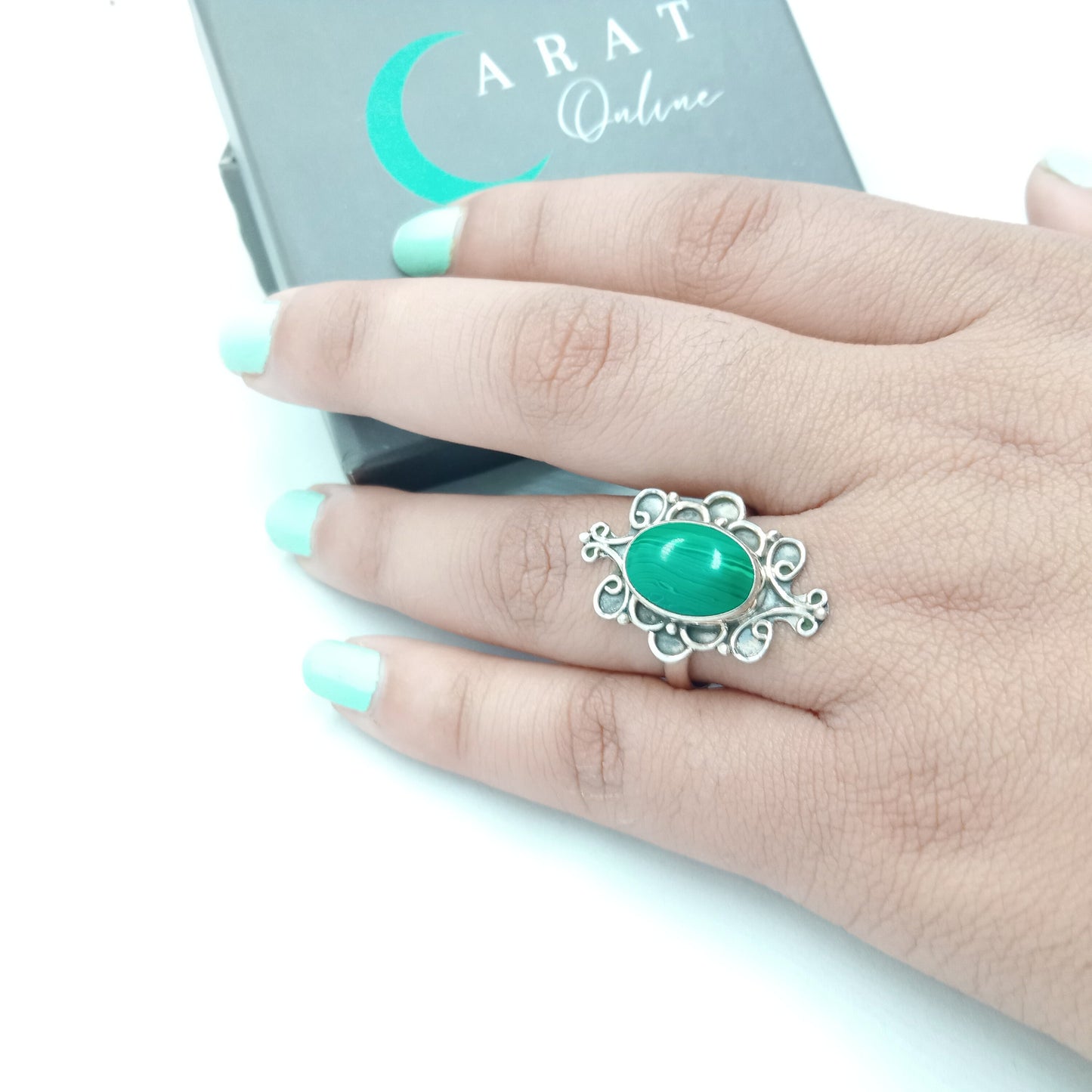 Malachite Green Stone  Ring- Sterling Silver Ring - Hand Crafted Bohemian Ring - Bohemian Malachite  stone Ring - Rings - Gift for