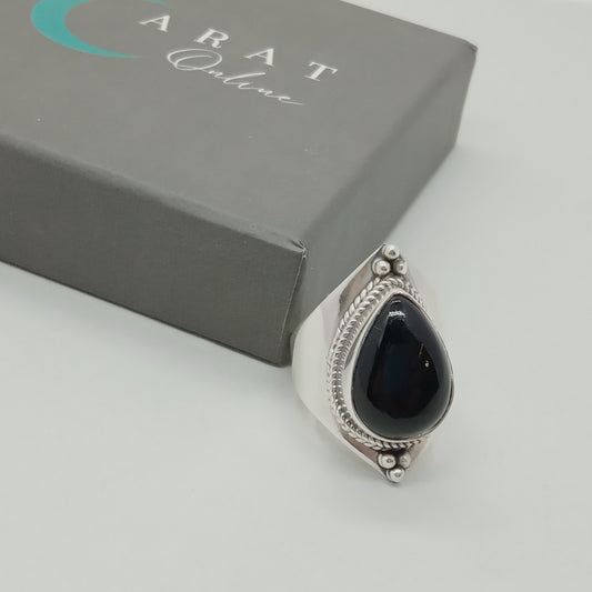 Boho Statement Ring - Black Onyx Stone Sterling Silver Ring - Hand Crafted Bohemian Ring -Bohemian Ring -Black Onyx Ring - Rings - Gift for