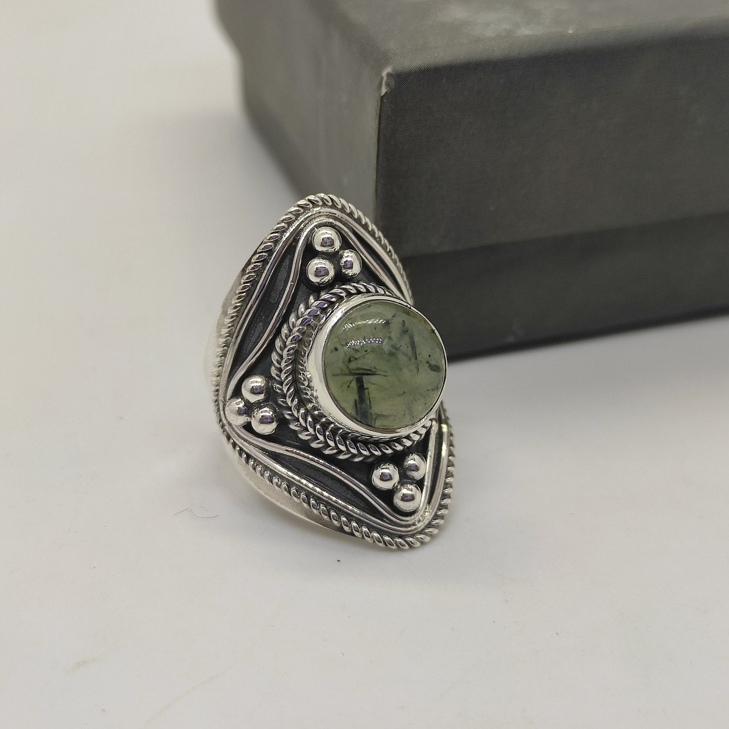 Prehnite Natural Gemstone Ring -925 Sterling Silver Ring - Hand Crafted Bohemian Ring- Prehnite Ring- Rings - Gifts for her -statement ring