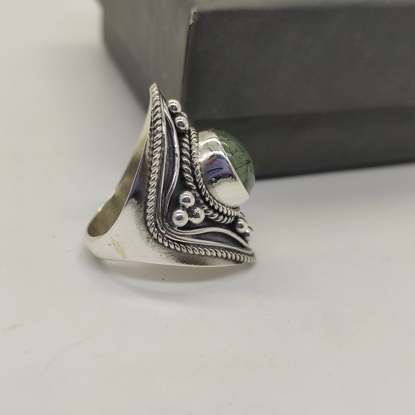 Prehnite Natural Gemstone Ring -925 Sterling Silver Ring - Hand Crafted Bohemian Ring- Prehnite Ring- Rings - Gifts for her -statement ring