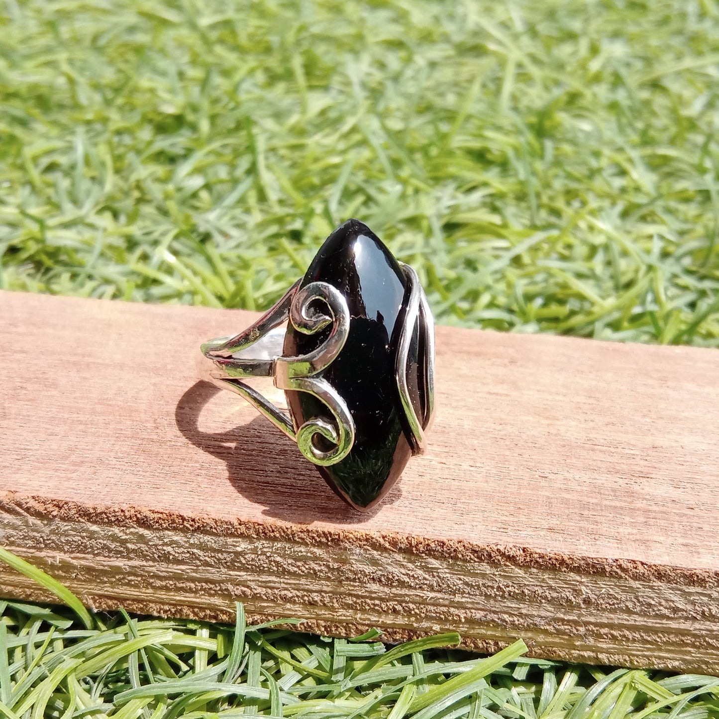 Black Onyx  Boho Statement Sterling silver Ring -Black Onyx Gemstone - Hand Crafted Ring -Bohemian Ring Black Onyx Ring -Rings -Gift for her