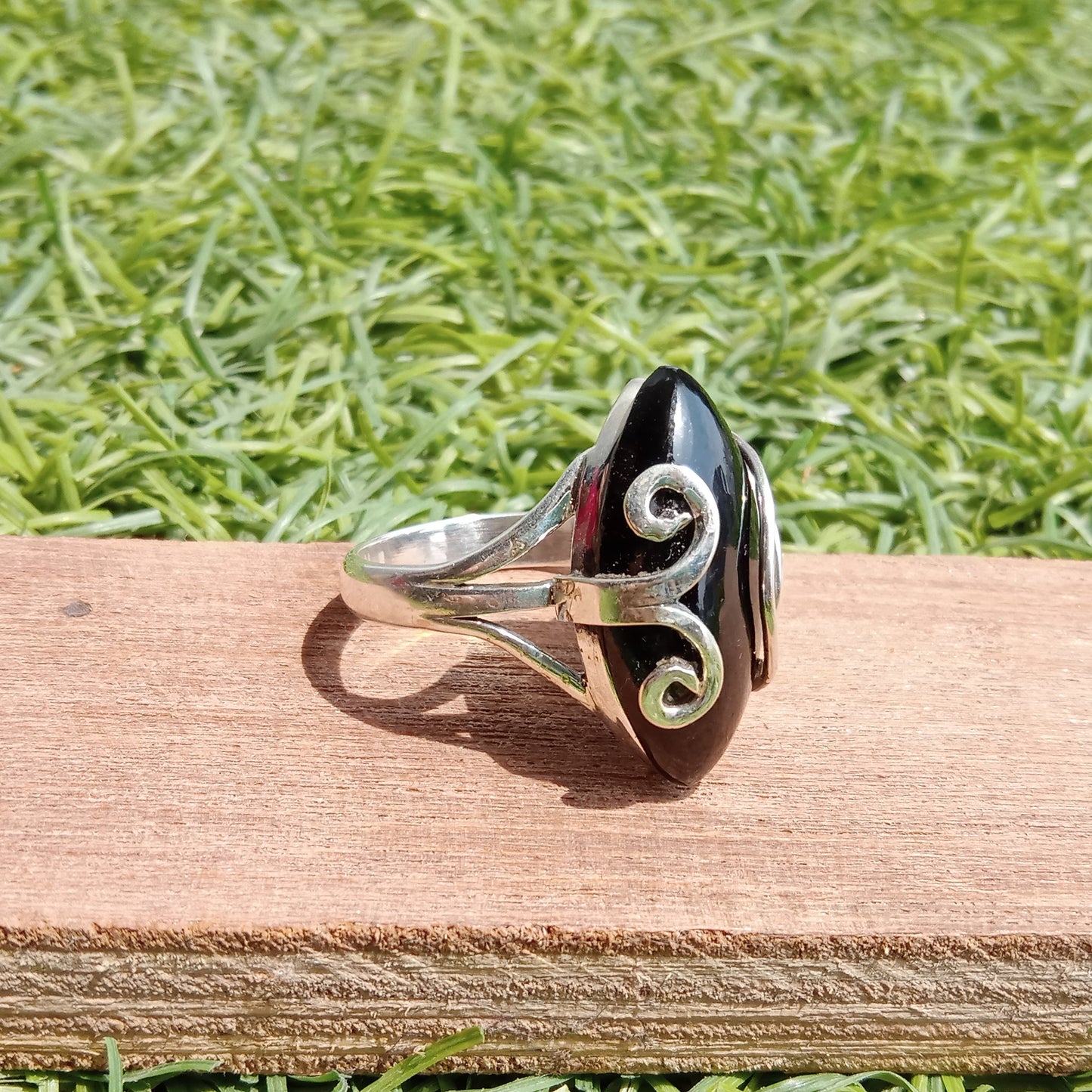 Black Onyx  Boho Statement Sterling silver Ring -Black Onyx Gemstone - Hand Crafted Ring -Bohemian Ring Black Onyx Ring -Rings -Gift for her