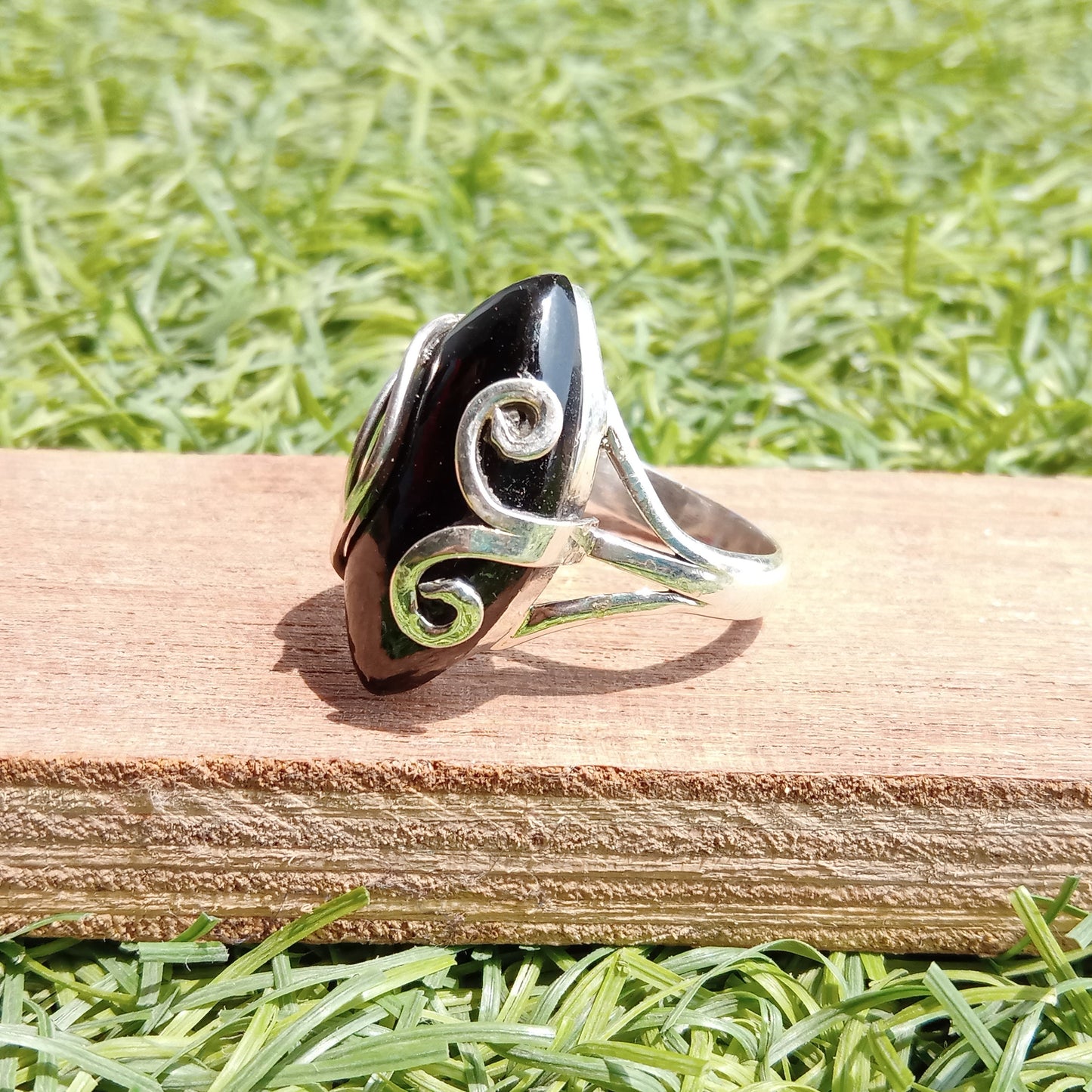 Black Onyx  Boho Statement Sterling silver Ring -Black Onyx Gemstone - Hand Crafted Ring -Bohemian Ring Black Onyx Ring -Rings -Gift for her