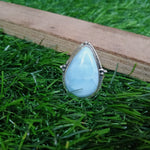 Bague en pierre naturelle de qualité supérieure Larimar - Bague en cabochon de feu - Bague en argent sterling 925 - Bague en forme de grosse poire - Alliances - Bagues en argent
