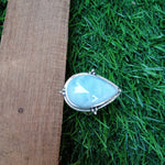 Bague en pierre naturelle de qualité supérieure Larimar - Bague en cabochon de feu - Bague en argent sterling 925 - Bague en forme de grosse poire - Alliances - Bagues en argent