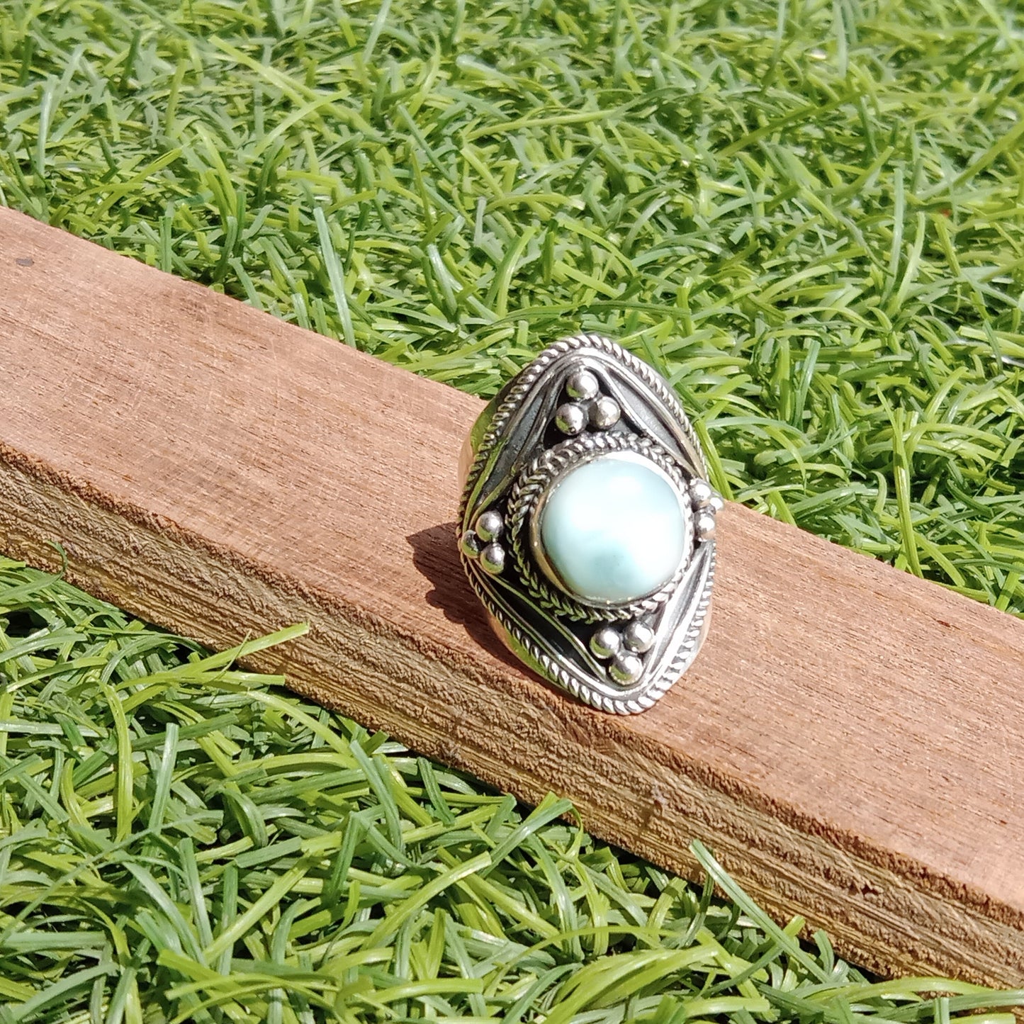 Larimar Natural Gemstone Ring -925 Sterling Silver Ring - Hand Crafted Bohemian Ring- Blue  Larimar  Ring- Rings - Gifts for her -Gifts