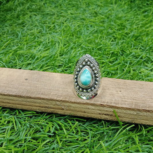 Larimar Natural Gemstone Ring -925 Sterling Silver Ring - Hand Crafted Bohemian Ring- Blue  Larimar  Ring- Rings - Gifts for her -Gifts