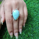 Bague en pierre naturelle de qualité supérieure Larimar - Bague en cabochon de feu - Bague en argent sterling 925 - Bague en forme de grosse poire - Alliances - Bagues en argent