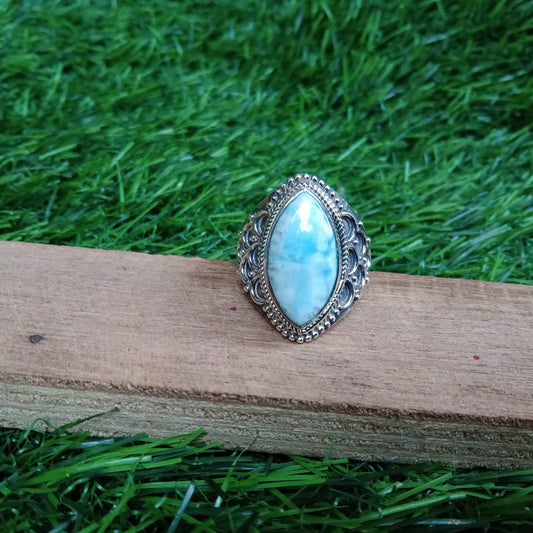 Larimar 925 Sterling Silver Ring - Boho Statement Ring - Hand Crafted Bohemian Ring-  Larimar Gemstone  Ring - Gift for Women- Free shipping