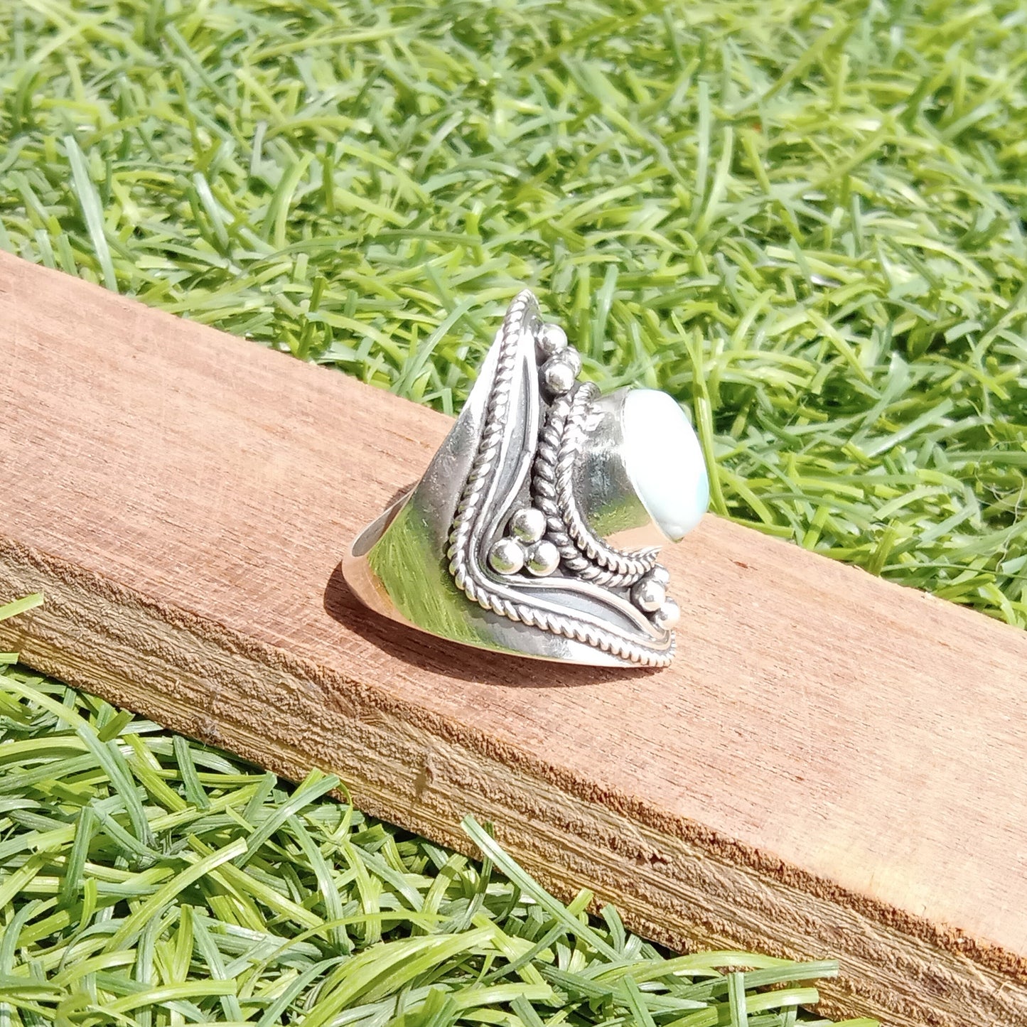 Larimar Natural Gemstone Ring -925 Sterling Silver Ring - Hand Crafted Bohemian Ring- Blue  Larimar  Ring- Rings - Gifts for her -Gifts