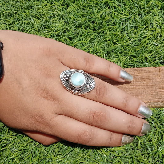 Larimar Natural Gemstone Ring -925 Sterling Silver Ring - Hand Crafted Bohemian Ring- Blue  Larimar  Ring- Rings - Gifts for her -Gifts