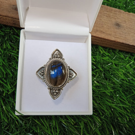 Bague en pierre précieuse naturelle labradorite - Bague en argent sterling 925 - Bague bohème fabriquée à la main - Bague en labradorite bleue - Bagues - Cadeaux pour femmes