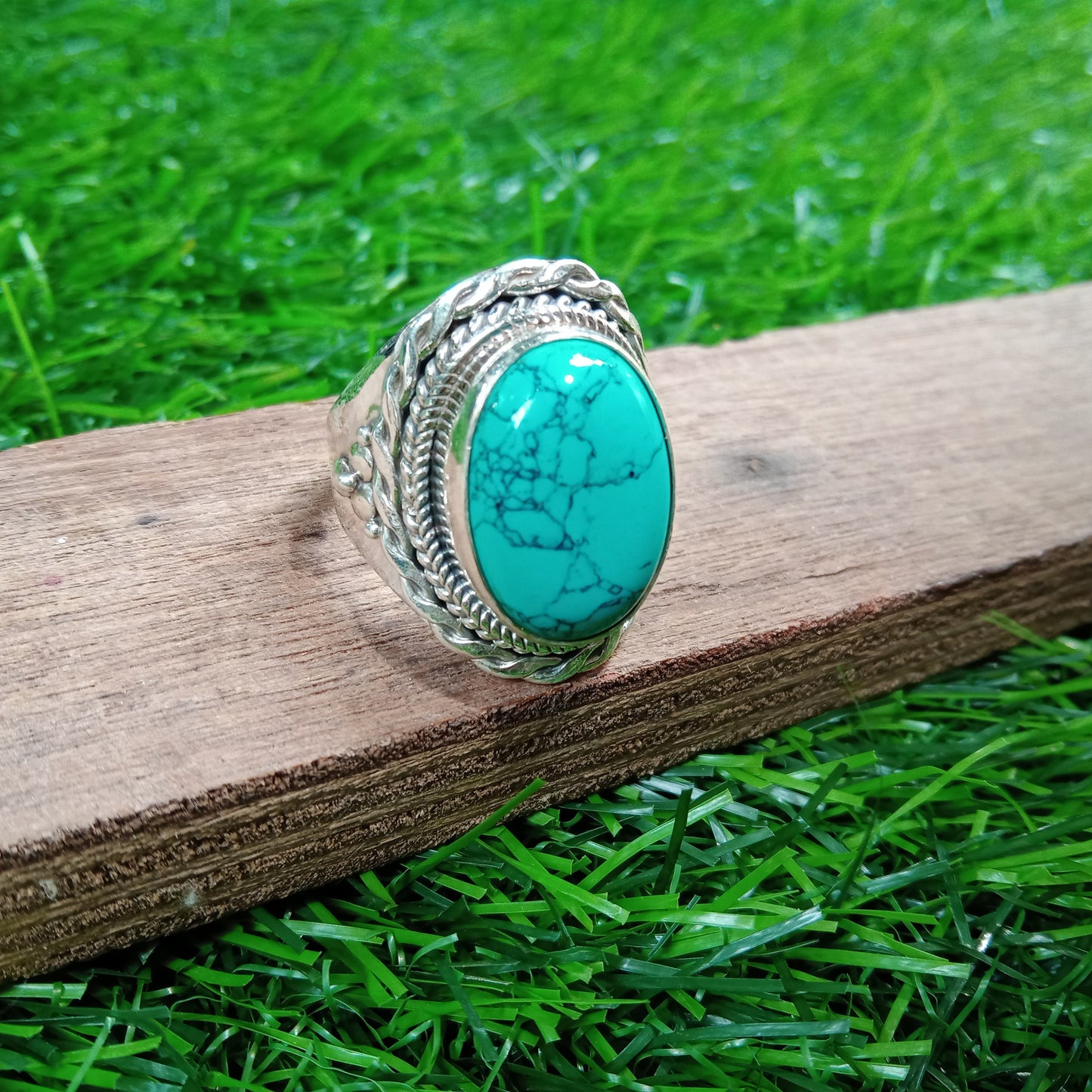 Bague en argent sterling 925 avec pierre précieuse turquoise - Bague artisanale - Bague bohème - Bague avec pierre précieuse turquoise - Bague en argent - Cadeau pour femme