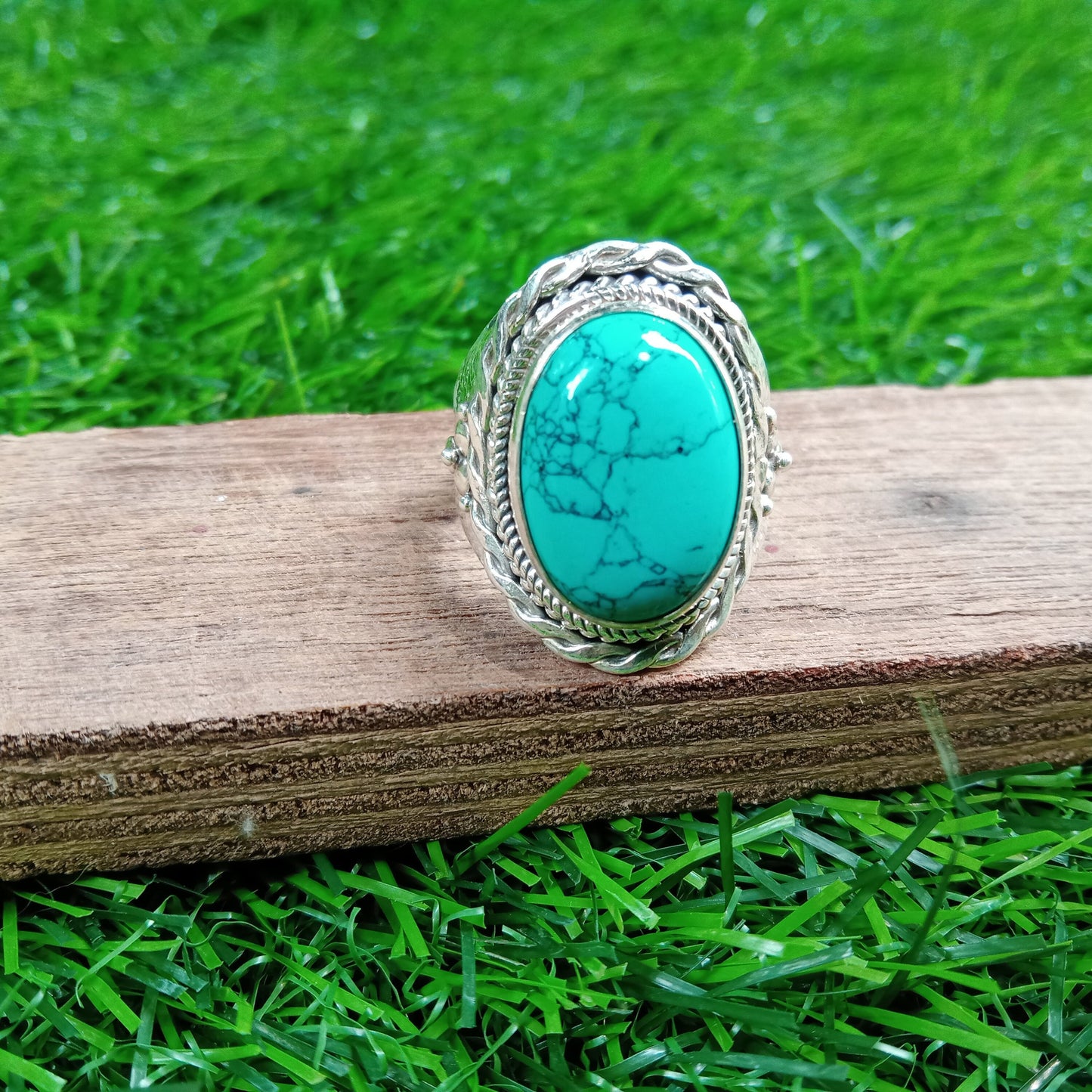 Bague en argent sterling 925 avec pierre précieuse turquoise - Bague artisanale - Bague bohème - Bague avec pierre précieuse turquoise - Bague en argent - Cadeau pour femme