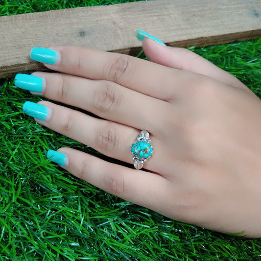 Bague Boho en cuivre turquoise, bague en argent sterling 925, bague en pierre turquoise en cuivre, bague minimaliste, bague en pierre bleue, cadeau pour femme