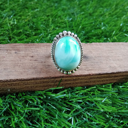 Natural Larimar Boho Ring, 925 Sterling Silver Ring, Larimar Gemstone Silver ring , Minimalist ring, blue stone ring, Gift for Women