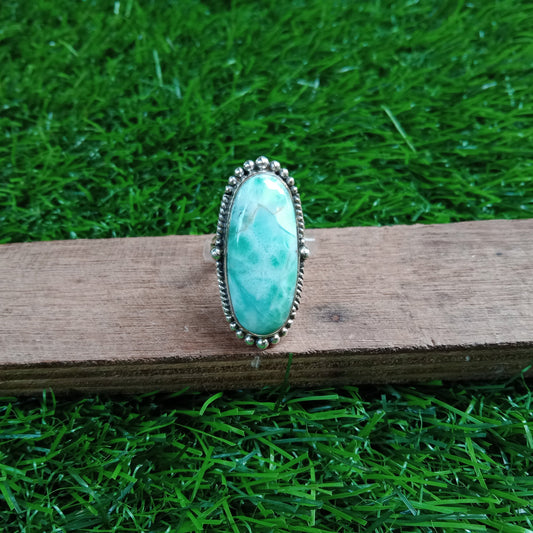 Larimar Gemstone 925 Sterling Silver Ring, Boho Design Ring, Big Ring, Handmade ring, Natural Larimar Gemstone, Wedding Ring, Free shipping