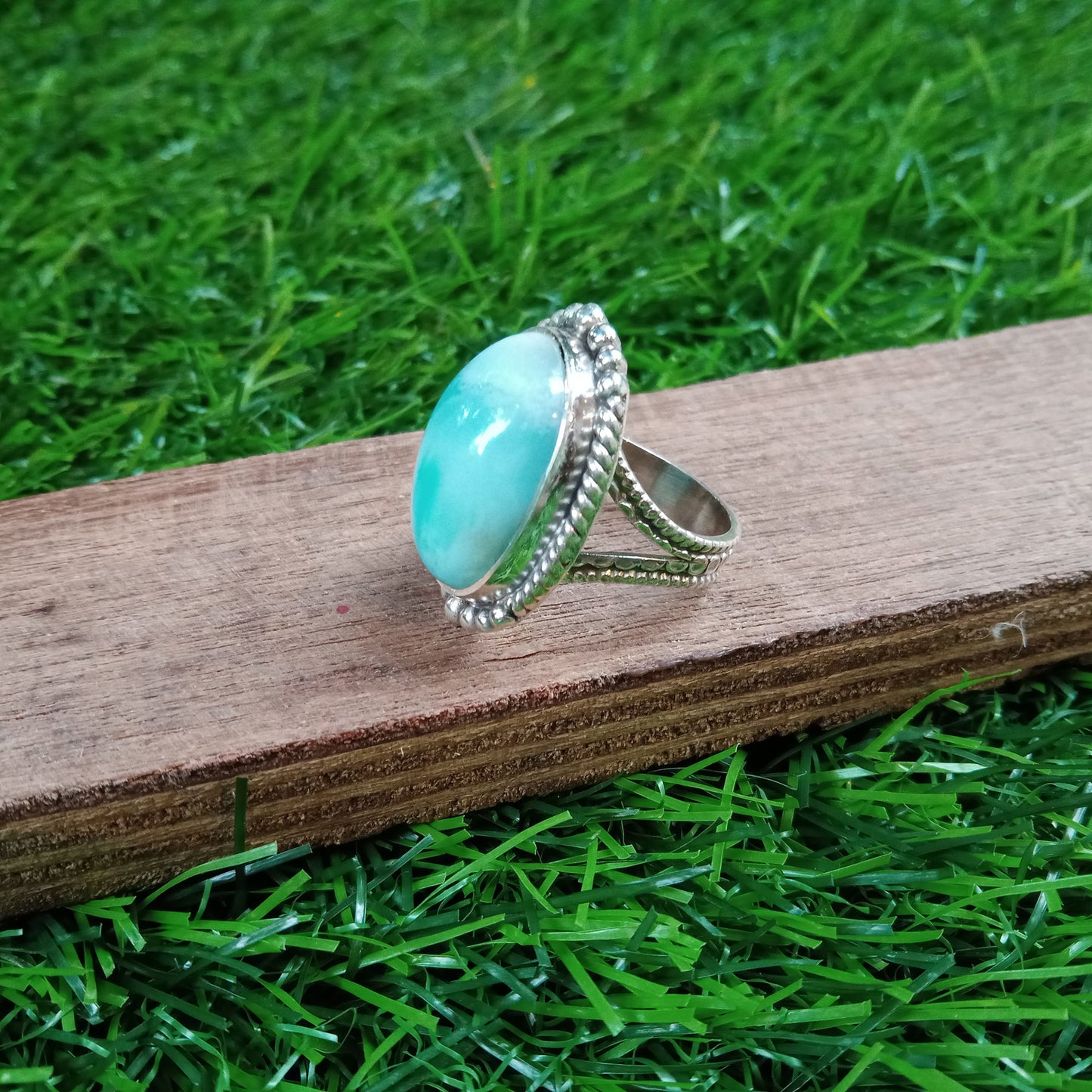 Natural Larimar Boho Ring, 925 Sterling Silver Ring, Larimar Gemstone Silver ring , Minimalist ring, blue stone ring, Gift for Women