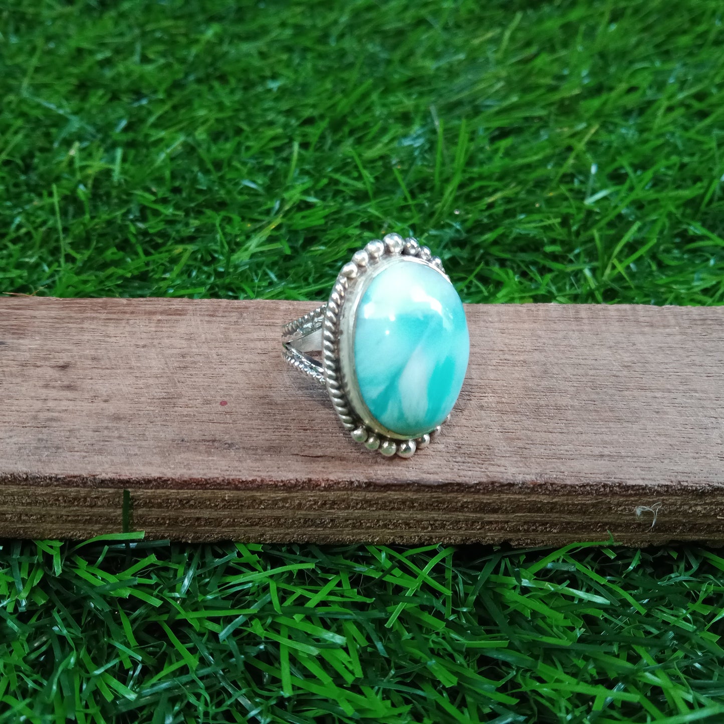 Natural Larimar Boho Ring, 925 Sterling Silver Ring, Larimar Gemstone Silver ring , Minimalist ring, blue stone ring, Gift for Women