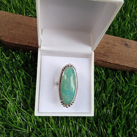 Amazonite Gemstone 925 Sterling silver ring , summer gift, wedding personalized gifts , Big Boho Ring , silver ring , Amazonite ring , gifts